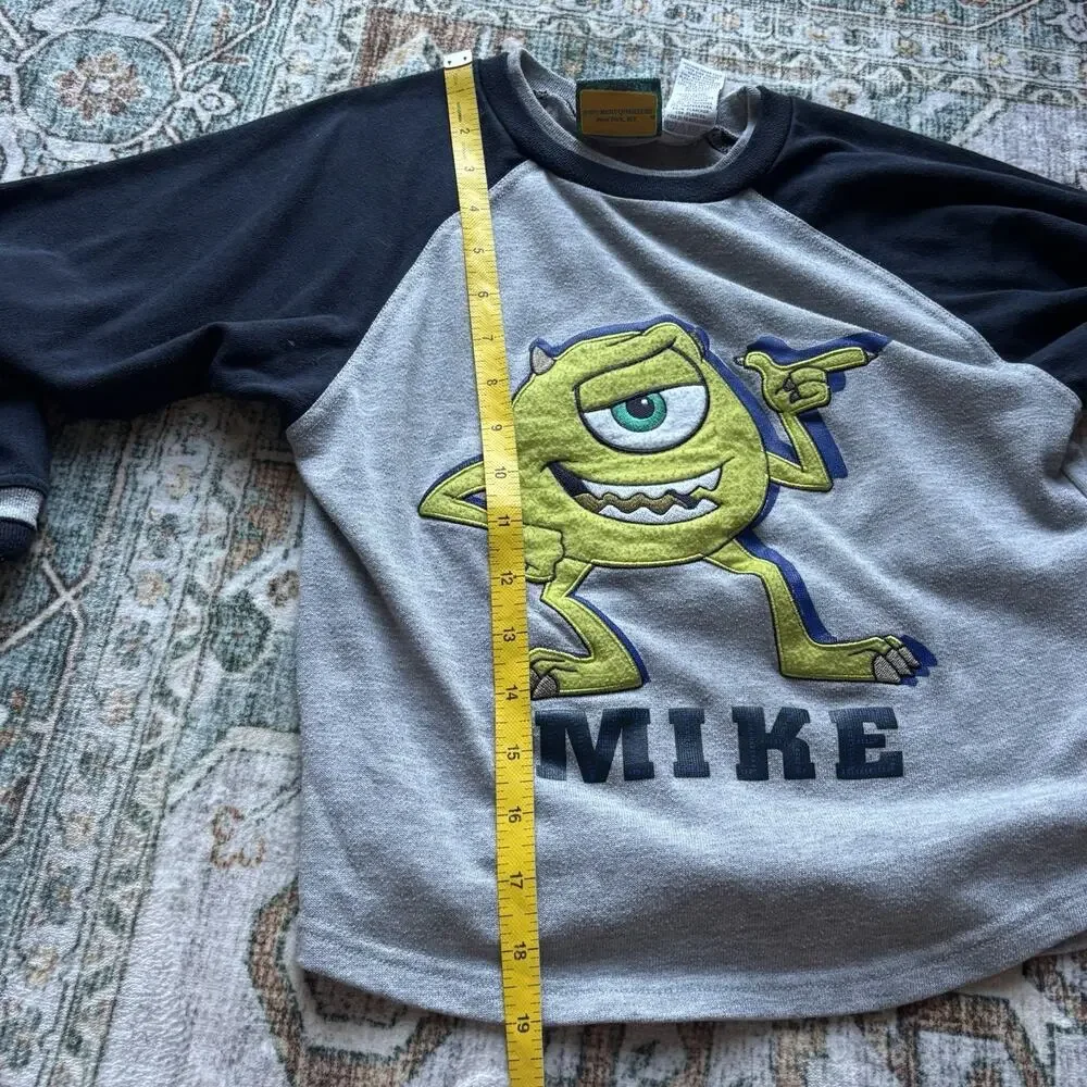 Vintage Y2K Polar Monsters Inc Mike Wazowski Raglan Long Sleeve Shirt Kids Sz 7